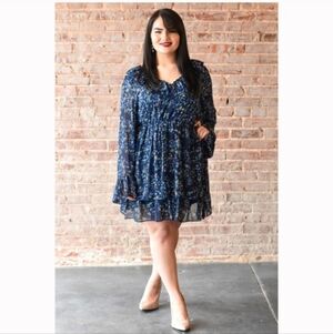 Navy Floral Long Sleeve Dress